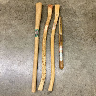 Sale Photo Thumbnail #519: Four Vintage Belknap Blue Grass and Old Kentucky Home Hickory Replacement Tool Handles