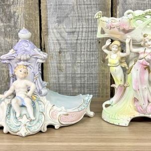 Sale Photo Thumbnail #14: Two Paulux Occupied Japan Bisque Porcelain Figural Centerpieces