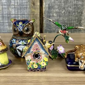Sale Photo Thumbnail #73: Collection of Seven Contemporary Enameled and Jeweled Metal Trinket Boxes