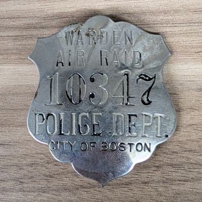 Sale Photo Thumbnail #248: WWII City of Boston Police Department Air Raid Warden Badge Number 10347