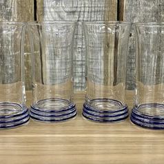 Sale Photo Thumbnail #139: A Set of Six Fiesta Clear Glass Tumblers with Cobalt Blue Ringed Bases