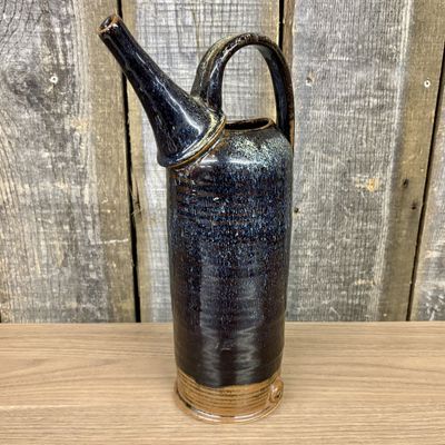 Sale Photo Thumbnail #467: Studio Pottery Tall Cylindrical Pitcher with Reactive Blue Glaze