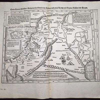 Munster, pub. 1574 - Map of Palestine, Holy Land, Middle East