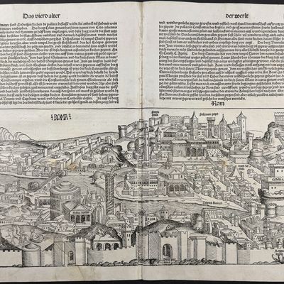 Schedel, pub. 1493 - View of Rome, Italy / Verso: View of Geneva, Switzerland