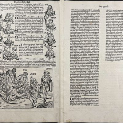 Schedel, pub. 1493 - Depiction of Noah's Drunkenness / Verso: Lineage of Christ