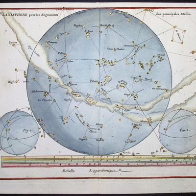 Flamsteed - Constellation or Celestial Chart of Northern Hemisphere Sky with Milky Way