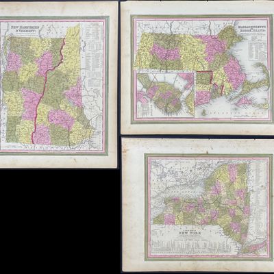 Mitchell - 4 Maps of New England (New York, Connecticut, Massachusetts, Rhode Island, New Hampshire, Vermont)