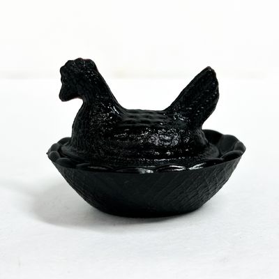 Sale Photo Thumbnail #294: BOYD BLACK GLASS HEN SALT VINTAGE