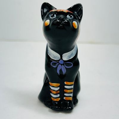 Sale Photo Thumbnail #205: FENTON PAINTED BLACK GLASS CAT, 2007