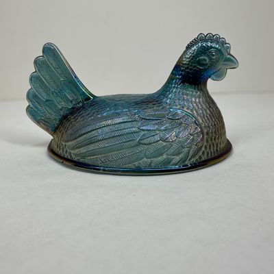 Sale Photo Thumbnail #395: INDIANA GLASS CARNIVAL GLASS HEN LID, CIRCA 1975