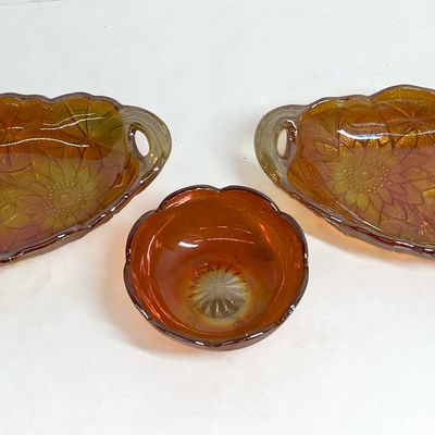 Sale Photo Thumbnail #515: INDIANA GLASS SUNFLOWER CARNIVAL GLASS TRIO
