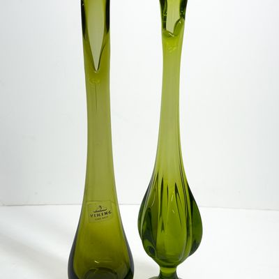 Sale Photo Thumbnail #425: VIKING AVOCADO GREEN SWUNG GLASS VASES