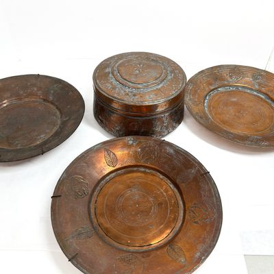 Sale Photo Thumbnail #405: A Collection of Middle Eastern Tinned Copper and Brass Decorative Metalware
