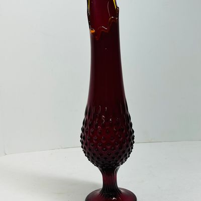 Sale Photo Thumbnail #185: FENTON AMBERINA HOBNAIL SWUNG VASE, C.1960S