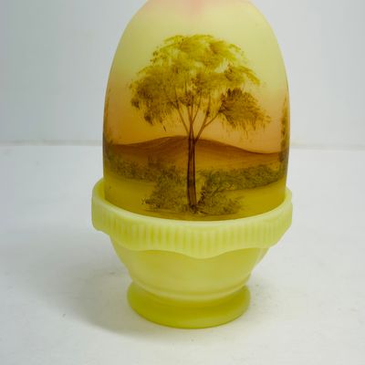 Sale Photo Thumbnail #189: FENTON URANIUM CUSTARD GLASS FAIRY LAMP, LATE 20TH CENTURY