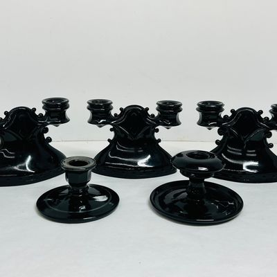 Sale Photo Thumbnail #47: L.E. SMITH BLACK GLASS CANDLESTICKS, 20TH CENTURY