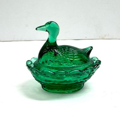 Sale Photo Thumbnail #90: BOYD GREEN GLASS DUCK ON NEST