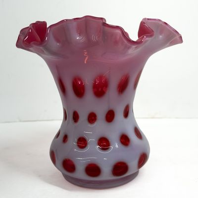 Sale Photo Thumbnail #424: FENTON CRANBERRY OPALESCENT VASE, 1950S