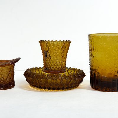 Sale Photo Thumbnail #507: INDIANA GLASS AMBER GLASS TRIO, 20TH CENTURY