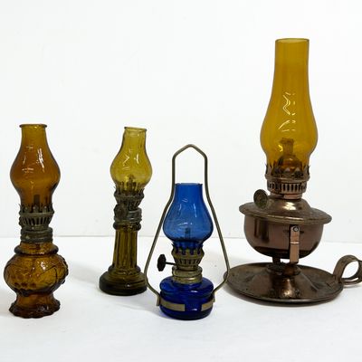 Sale Photo Thumbnail #438: FOUR MINIATURE KEROSENE LAMPS, 20TH CENTURY