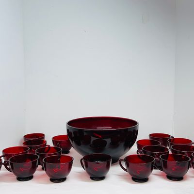 Sale Photo Thumbnail #163: ANCHOR HOCKING ROYAL RUBY PUNCH SET, 1950S