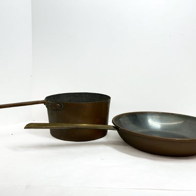 Sale Photo Thumbnail #401: Two Pieces of Vintage Copper Cookware Including Saucepot and Frying Pan