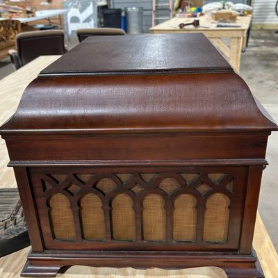 Sale Photo Thumbnail #471: SILVERTONE MAHOGANY TABLETOP PHONOGRAPH, C. 1920