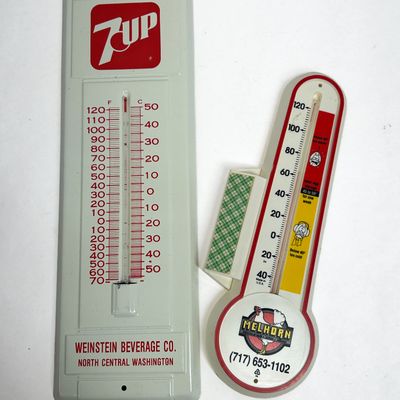 Sale Photo Thumbnail #315: 7UP AND MELHORN ADVERTISING THERMOMETERS