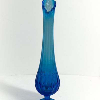 Sale Photo Thumbnail #551: FENTON BLUE THUMBPRINT SWUNG VASE, MID-CENTURY