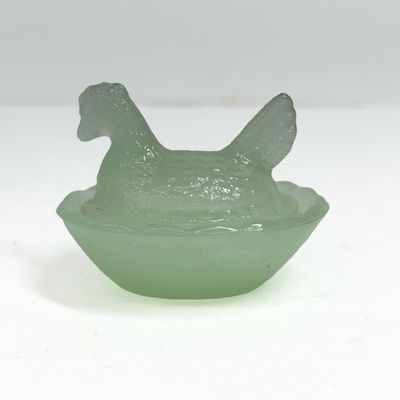 Sale Photo Thumbnail #296: BOYD PALE GREEN GLASS HEN ON NEST