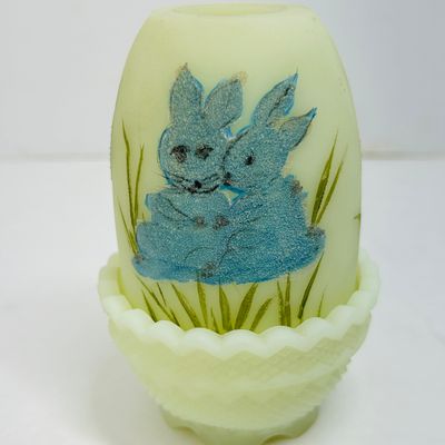 Sale Photo Thumbnail #191: FENTON LOUISE PIPER CUSTARD FAIRY LAMP, 1970S