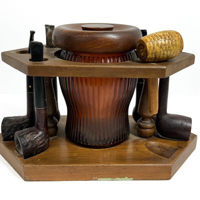 Sale Photo Thumbnail #308: DUN-RITE WALNUT PIPE STAND SET, MID-20TH CENTURY