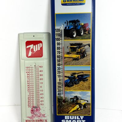 Sale Photo Thumbnail #316: 7-UP AND NEW HOLLAND METAL THERMOMETERS