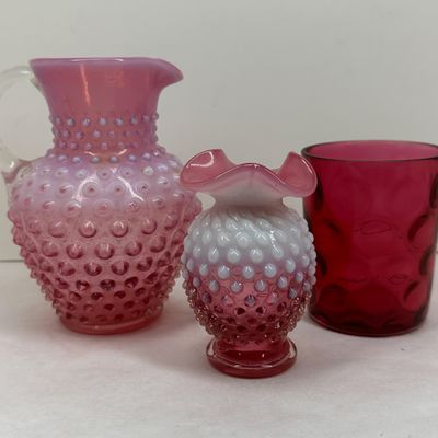 Sale Photo Thumbnail #548: FENTON CRANBERRY GLASS TRIO, MID-20TH CENTURY