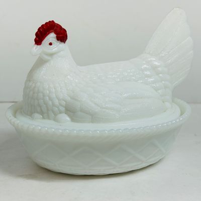 Sale Photo Thumbnail #132: WESTMORELAND MILK GLASS HEN ON NEST, MID-CENTURY