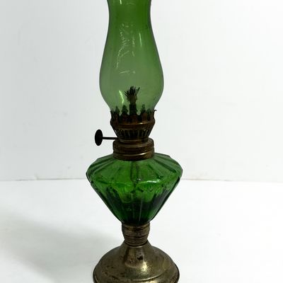 Sale Photo Thumbnail #482: EMERALD GLASS MINIATURE LAMP, CIRCA 1900