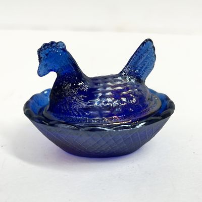 Sale Photo Thumbnail #289: BOYD COBALT IRIDESCENT GLASS HEN