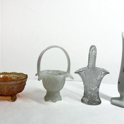 Sale Photo Thumbnail #379: An Assortment of American Decorative Glassware Including Fenton Butterfly and Berry Carnival Glass