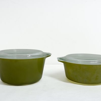 Sale Photo Thumbnail #543: PYREX VERDE OPAL GLASS CASSEROLES, 1970S