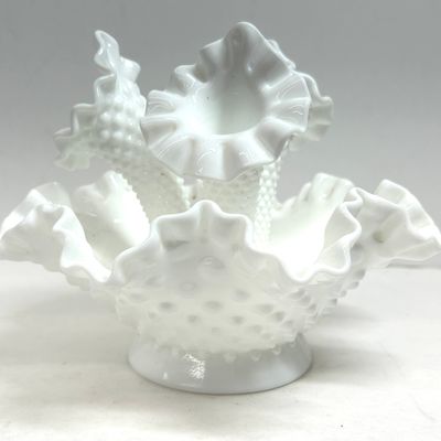 Sale Photo Thumbnail #39: FENTON HOBNAIL MILK GLASS EPERGNE