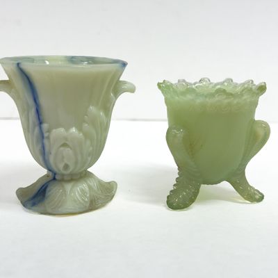 Sale Photo Thumbnail #358: BOYD Forget Me Not Uranium Glass Miniature Vessels