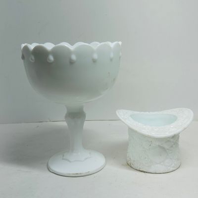 Sale Photo Thumbnail #170: TWO INDIANA AND NOVELTY MILK GLASS ITEMS