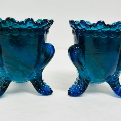 Sale Photo Thumbnail #8: DEGENHART/BOYD BLUE SLAG GLASS TOOTHPICK HOLDERS