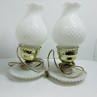 Sale Photo Thumbnail #62: FENTON HOBNAIL MILK GLASS LAMPS, MID-CENTURY