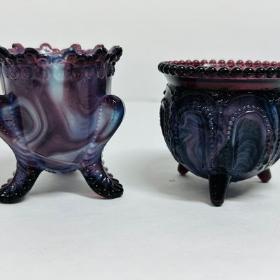Sale Photo Thumbnail #12: BOYD/DEGENHART PURPLE SLAG GLASS TOOTHPICK HOLDERS
