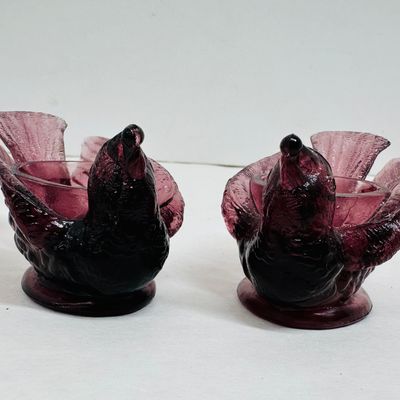 Sale Photo Thumbnail #67: BOYD AMETHYST GLASS BIRD AND BERRY SALTS