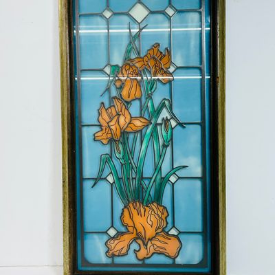 Sale Photo Thumbnail #246: HOME INTERIORS IRIS GLASS PANEL, 1980S