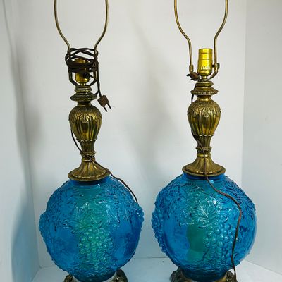 Sale Photo Thumbnail #243: PAIR COBALT GLASS LAMPS, 1970S