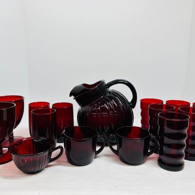 Sale Photo Thumbnail #159: ANCHOR HOCKING ROYAL RUBY GLASS SERVICE, MID-20TH CENTURY