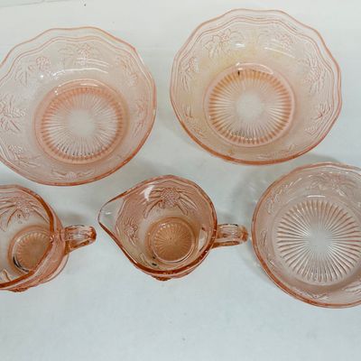 Sale Photo Thumbnail #45: INDIANA GLASS FIVE PINK HARVEST PIECES, 1930S